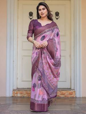 Classic handloom cotton floral design saree for women with blouse 4