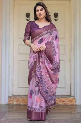 Classic handloom cotton floral design saree for women with blouse