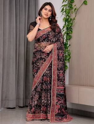 Luxury organza print saree collection with colorful edge borders 2