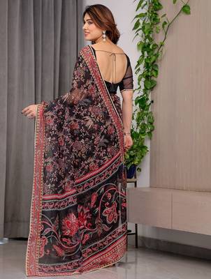 Luxury organza print saree collection with colorful edge borders 3