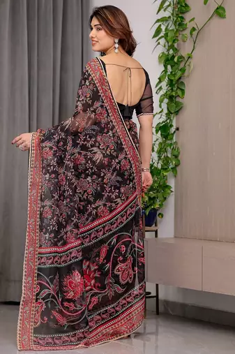 Luxury organza print saree collection with colorful edge borders