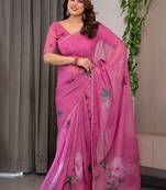 Luxury organza print saree collection with colorful edge borders