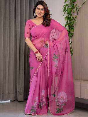 Luxury organza print saree collection with colorful edge borders 2