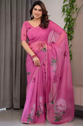 Luxury organza print saree collection with colorful edge borders