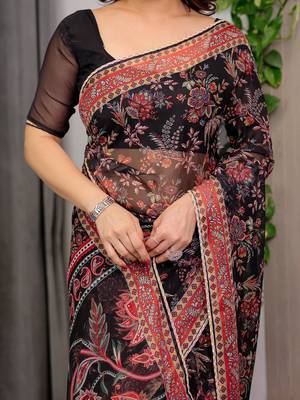 Luxury organza print saree collection with colorful edge borders 5