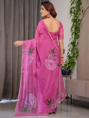 Luxury organza print saree collection with colorful edge borders 3