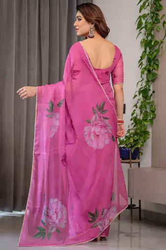 Luxury organza print saree collection with colorful edge borders