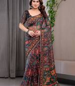 Premium printed organza sarees with multicolor border finish