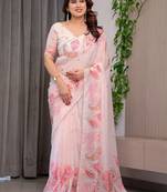 Premium printed organza sarees with multicolor border finish