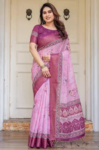 Soft handloom cotton floral printed saree with 5.5m saree & blouse piece