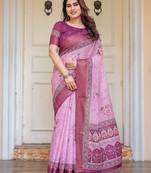 Soft handloom cotton floral printed saree with 5.5m saree & blouse piece