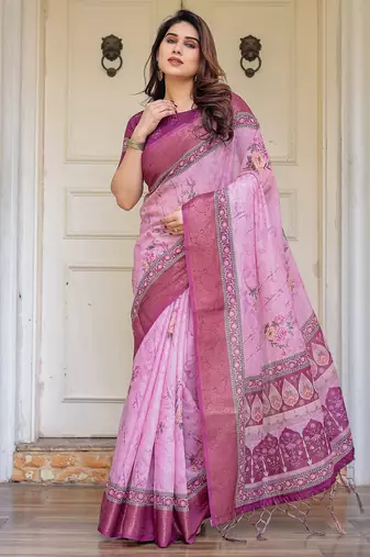 Soft handloom cotton floral printed saree with 5.5m saree & blouse piece