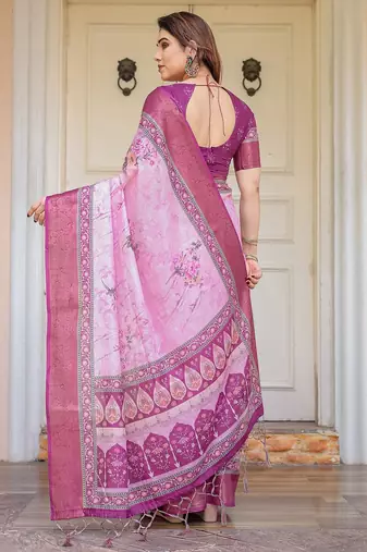 Soft handloom cotton floral printed saree with 5.5m saree & blouse piece