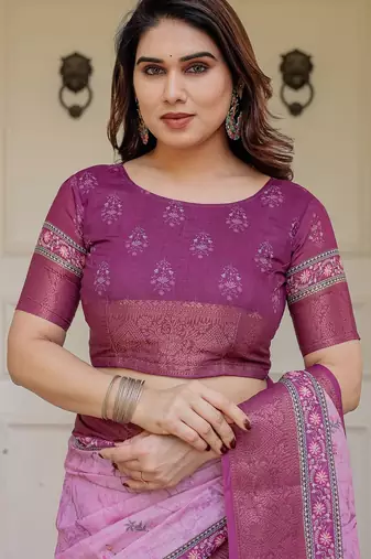 Soft handloom cotton floral printed saree with 5.5m saree & blouse piece