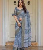 Traditional handloom cotton floral print saree for women with blouse