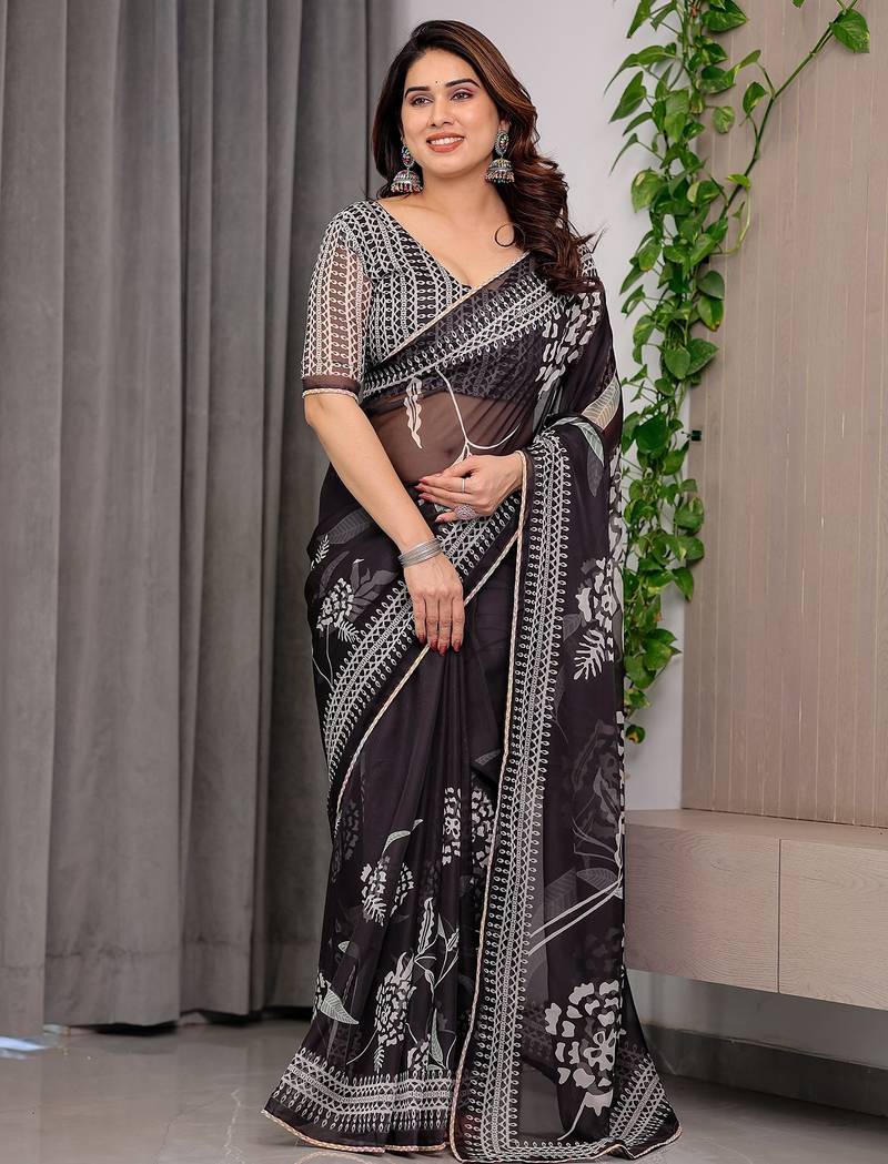 Multicolor border printed organza saree collection