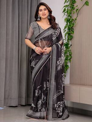 Multicolor border printed organza saree collection 2