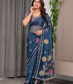 Multicolor border printed organza saree collection