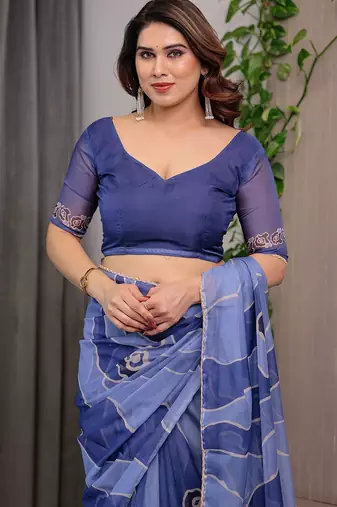 Luxury organza print saree collection with colorful edge borders