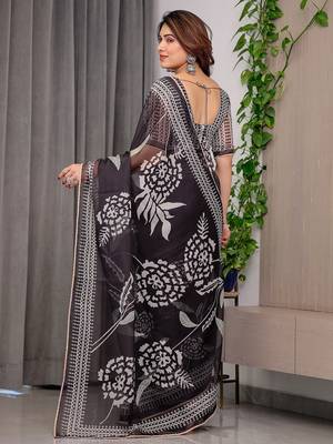 Multicolor border printed organza saree collection 3