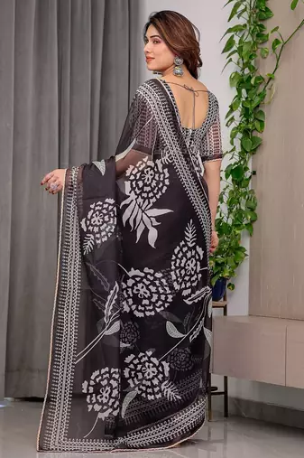 Multicolor border printed organza saree collection