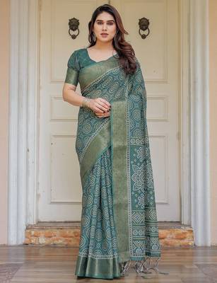 Elegant handloom cotton printed saree with floral design & blouse piece 1