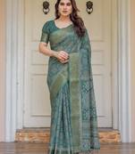 Elegant handloom cotton printed saree with floral design & blouse piece