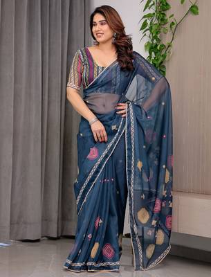 Multicolor border printed organza saree collection 2
