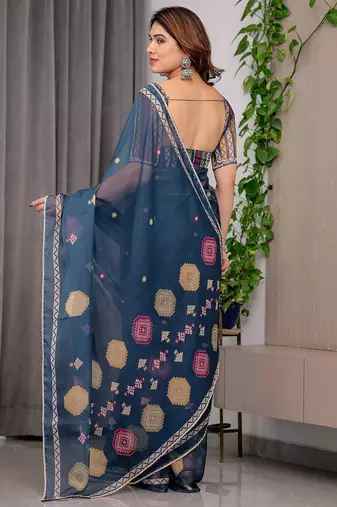 Multicolor border printed organza saree collection