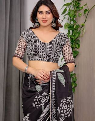 Multicolor border printed organza saree collection 5