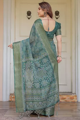 Elegant handloom cotton printed saree with floral design & blouse piece