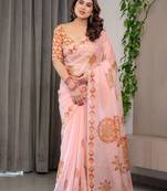 Premium printed organza sarees with multicolor border finish