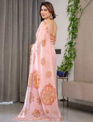 Premium printed organza sarees with multicolor border finish 2