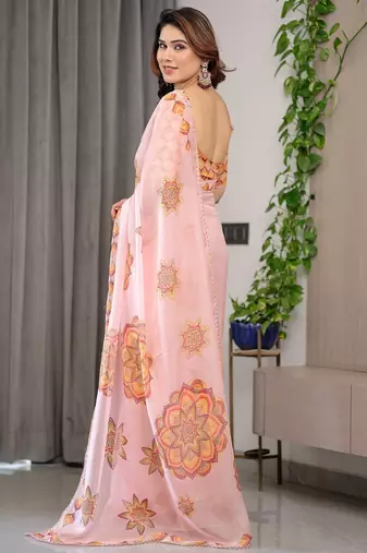 Premium printed organza sarees with multicolor border finish