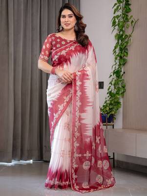 Multicolor border printed organza saree collection 1