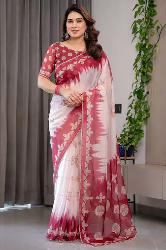 Multicolor border printed organza saree collection