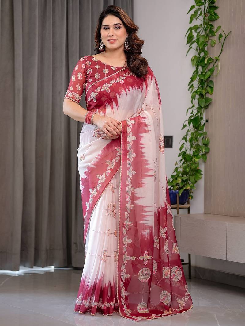 Multicolor border printed organza saree collection