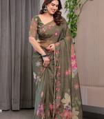 Premium printed organza sarees with multicolor border finish