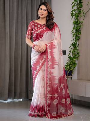 Multicolor border printed organza saree collection 2