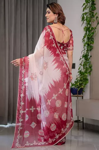 Multicolor border printed organza saree collection