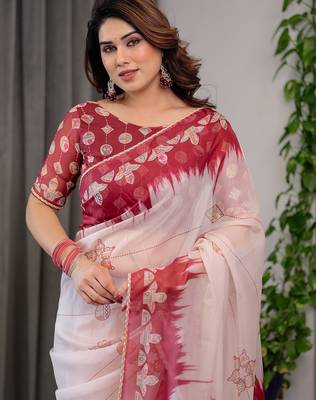 Multicolor border printed organza saree collection 4
