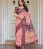 Handloom cotton floral pattern printed saree with 5.5 meter saree & blouse