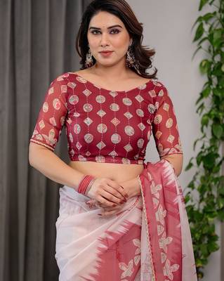 Multicolor border printed organza saree collection 5