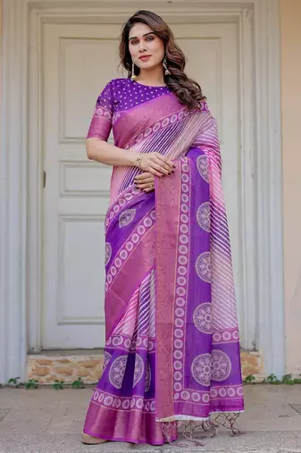 Soft & comfortable handloom cotton floral printed saree with blouse