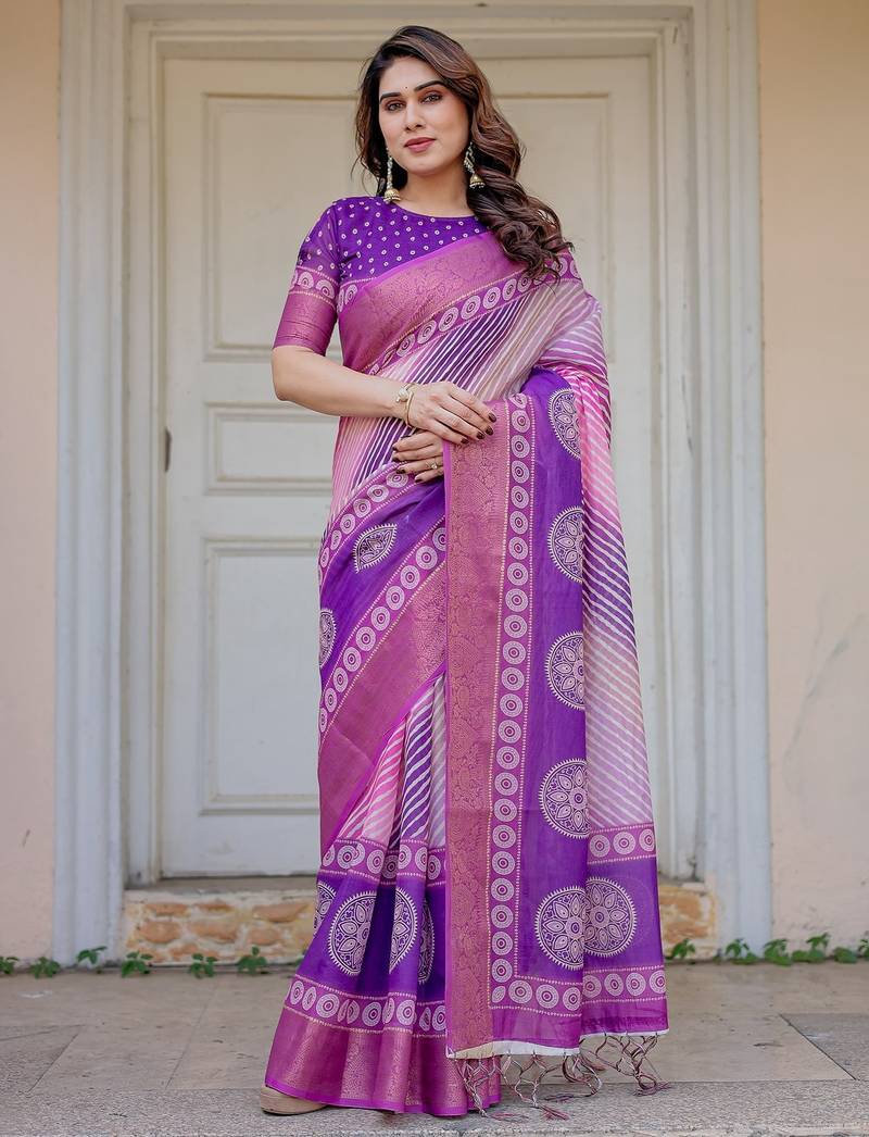Soft & comfortable handloom cotton floral printed saree with blouse