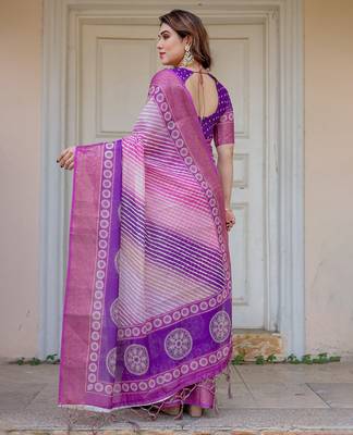 Soft & comfortable handloom cotton floral printed saree with blouse 2
