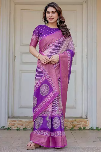 Soft & comfortable handloom cotton floral printed saree with blouse