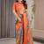 Handloom linen weaved with golden zari floral printed saree with tassels & attached blouse     5.5m