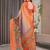 Handloom linen weaved with golden zari floral printed saree with tassels & attached blouse     5.5m