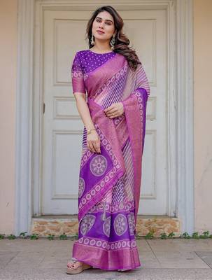 Soft & comfortable handloom cotton floral printed saree with blouse 4